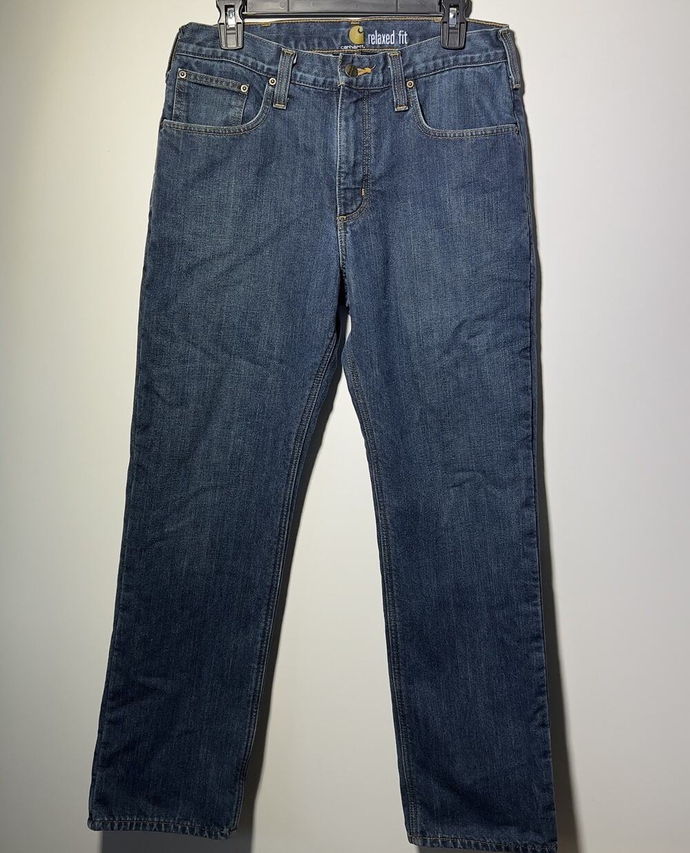 Carhartt Mens Relaxed Fit Lined Straight Leg Medium Wash Blue Denim Jeans 32x32